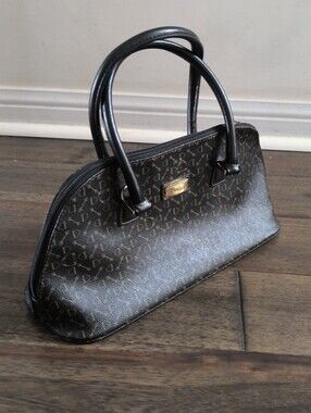 Vintage Black Patterned Structured Shoulder Bag Monogram with Gold Hardware